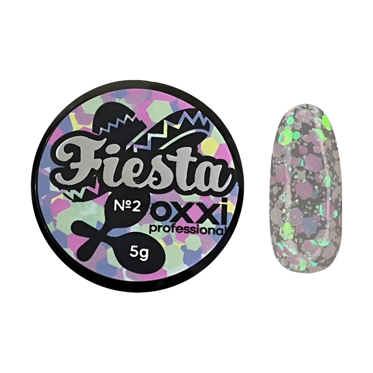 Уцінка! Глітерний гель для манікюру Oxxi Professional Fiesta Glitter Gel 02, 5 г